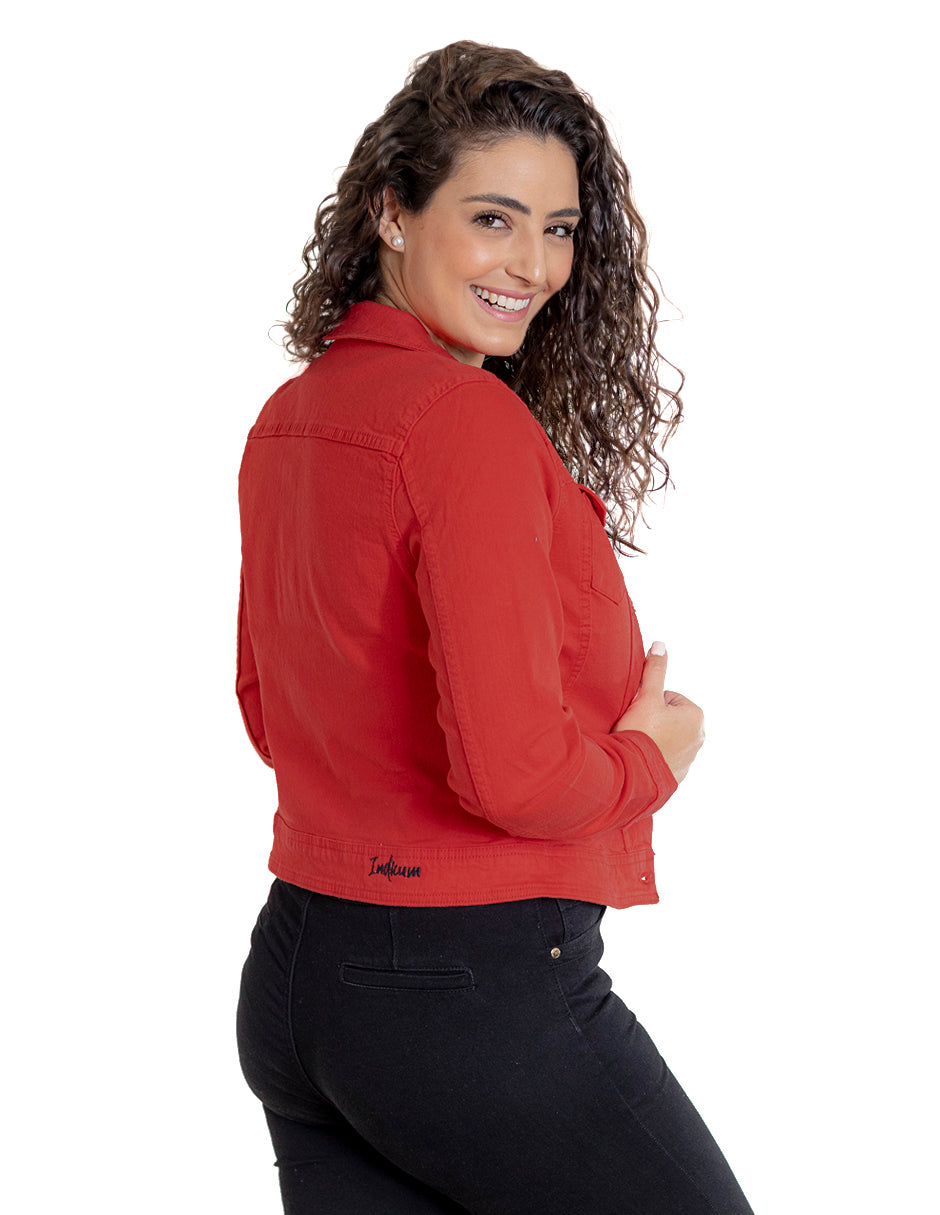 Chamarra De Mezclilla Mujer Rojo Indicum Rosso Slim Fit