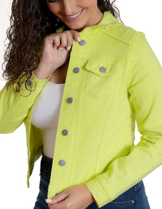 Chamarra De Mezclilla Mujer Amarillo Fosforescente Indicum High Slim Fit
