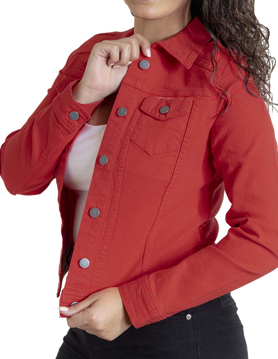 Chamarra De Mezclilla Mujer Rojo Indicum Rosso Slim Fit