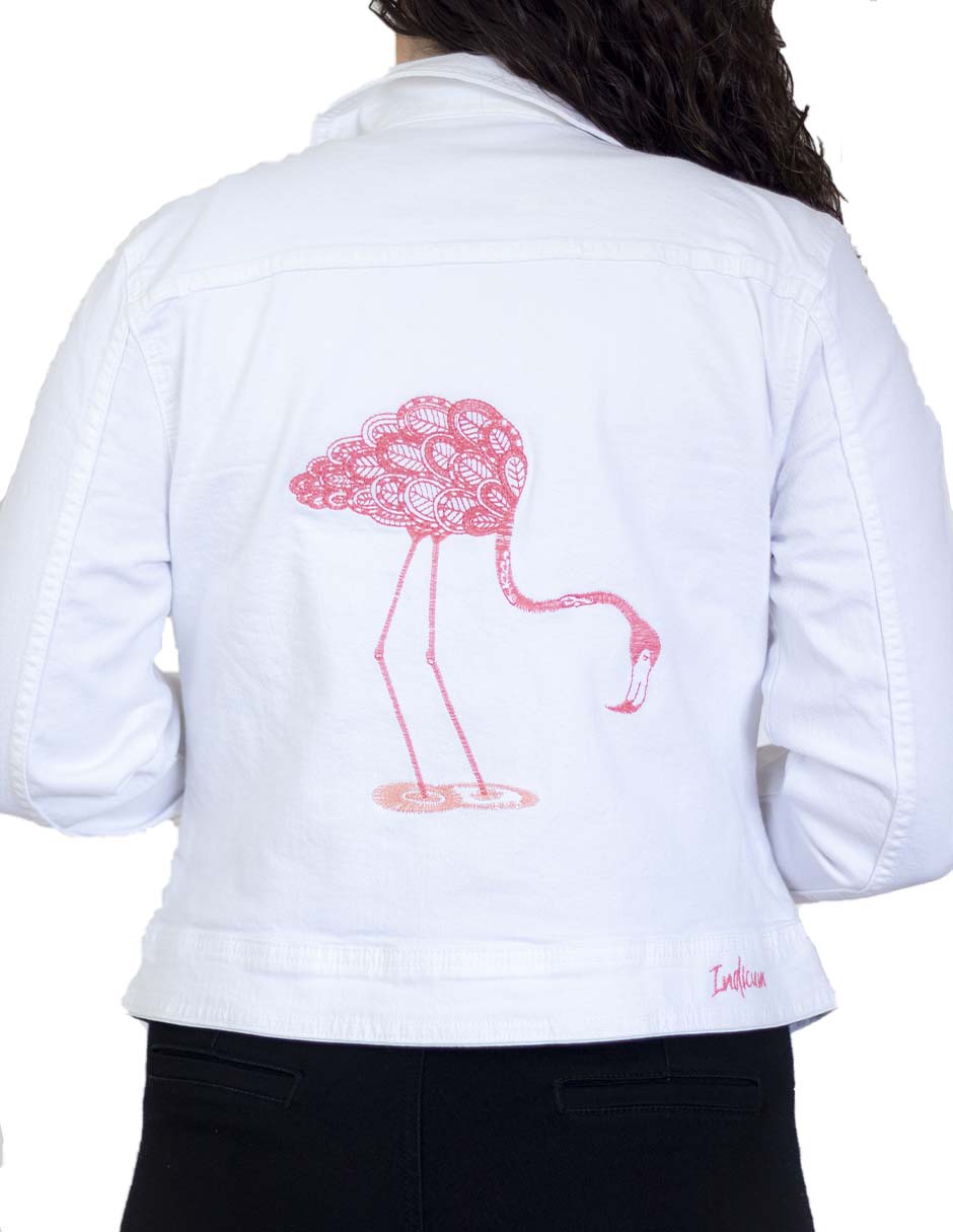 Chamarra Mezclilla Mujer Slim Fit Blanco Indicum Flamingo
