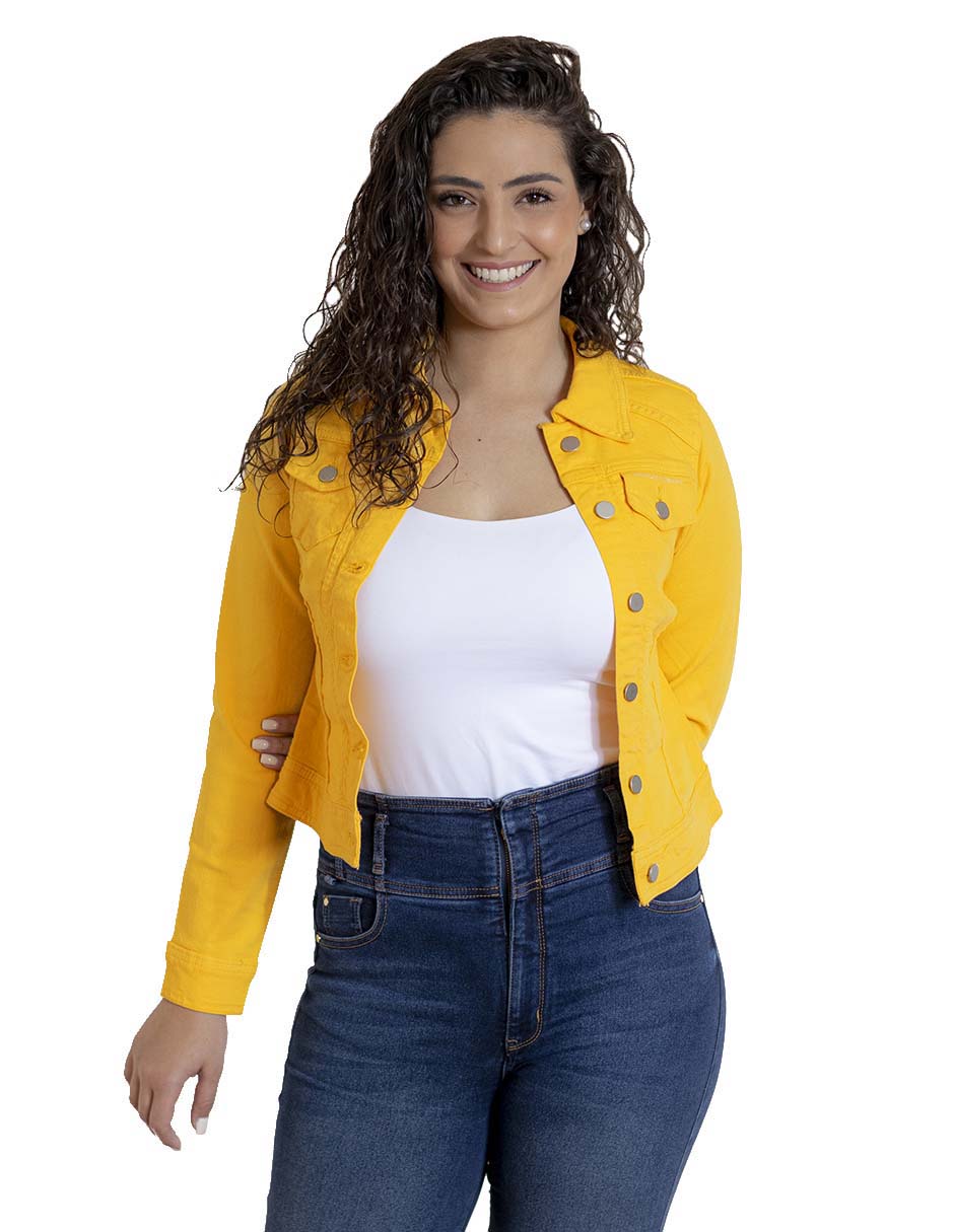 Chamarra De Mezclilla Mujer Amarillo Indicum Amarello Slim Fit
