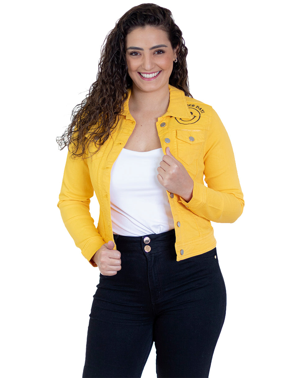 Chamarra De Mezclilla Mujer Amarillo Indicum Happy Slim Fit